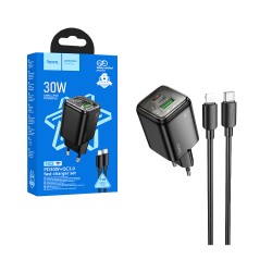 Hoco Charger N53 Monsoon 2 Ports USB+Type-C 30W with Type-C to Lightning 1M Black